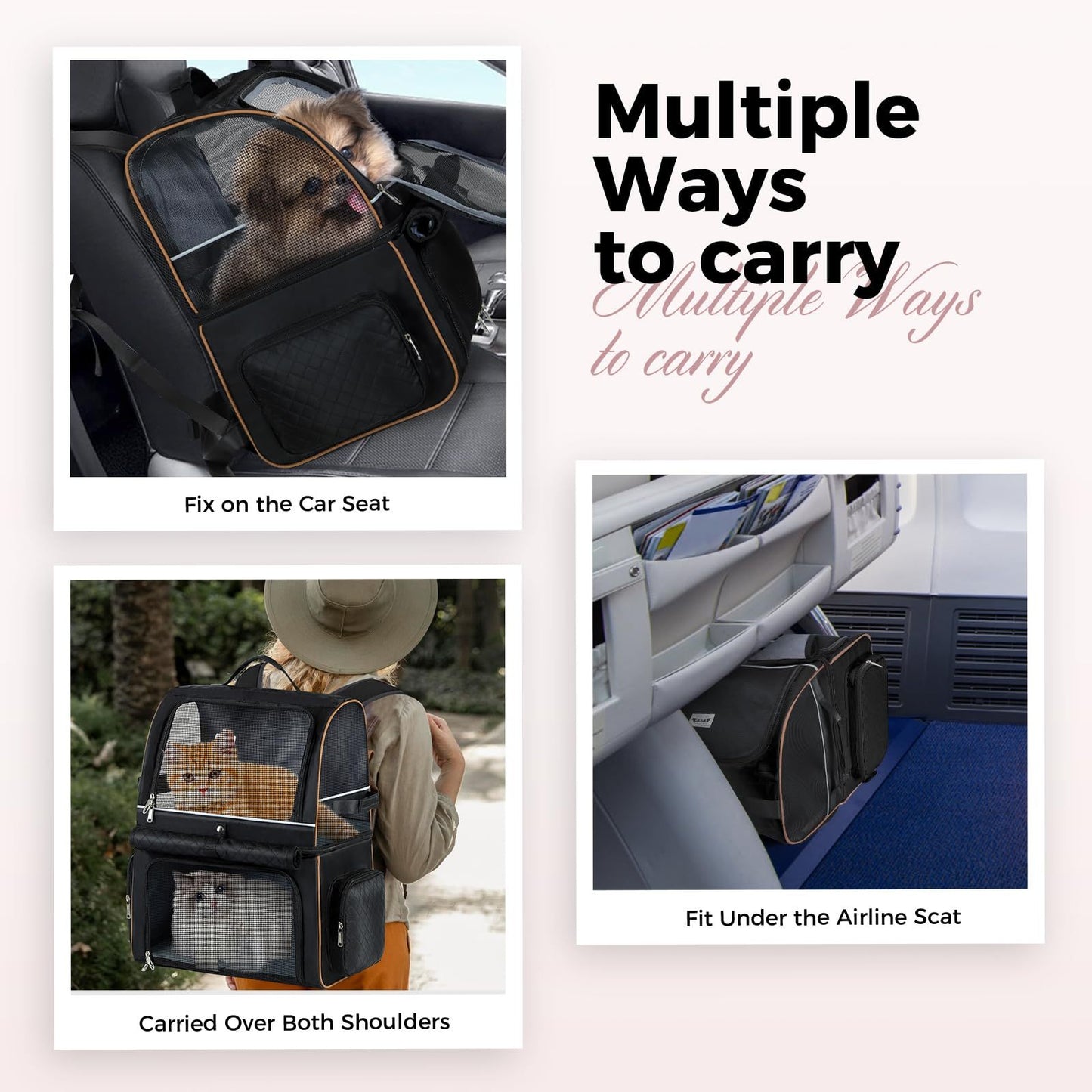 Cat Backpack Carrier For 2 Cats, Double-Compartment Pet Carrier Backpack For Two Small Cats Or One Medium Dog, Cats Carrier Backpack Dog Carrier Backpack Fits Up To 24 Lbs