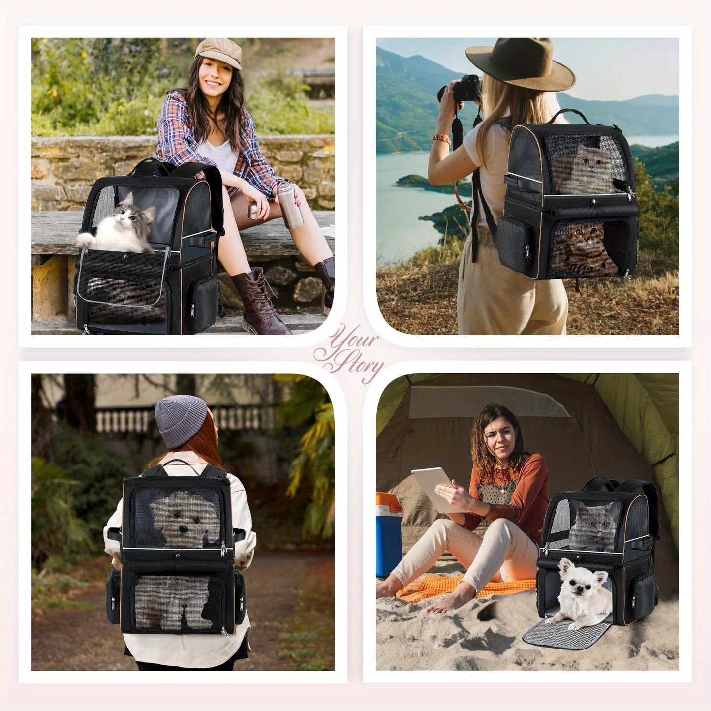 Cat Backpack Carrier For 2 Cats, Double-Compartment Pet Carrier Backpack For Two Small Cats Or One Medium Dog, Cats Carrier Backpack Dog Carrier Backpack Fits Up To 24 Lbs