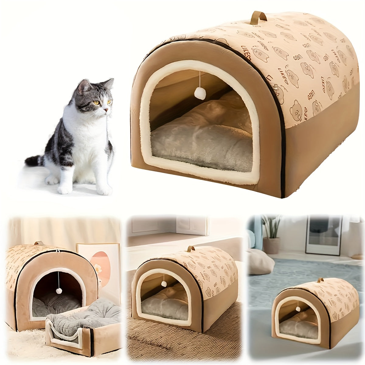 Up to 99Lbs Washable Cozy All-Season Dog&Cats Bed - Non-Slip Bottom, Cartoon Design, Removable for Small to Large Dogs Suitable for Dogs & Cats