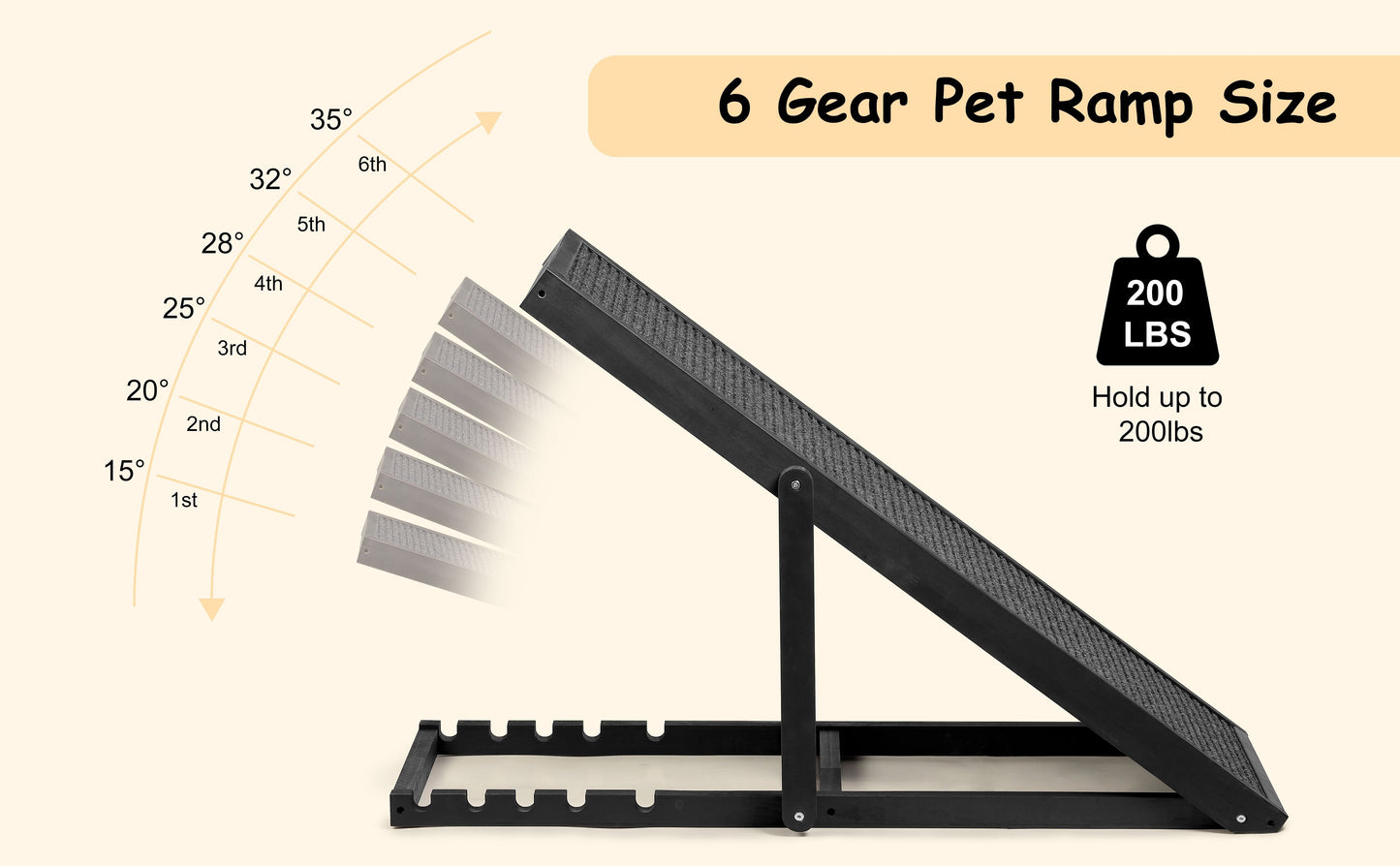 Adjustable Pet Ramp for Dogs and Cats, Portable Folding Wooden Staircase, 200 lbs Load Capacity, Lightweight Design for SUV, Bed, Couch, Suitable for Extra Small to Medium Breeds, Polyester Fiber Material, Dog Stairs
