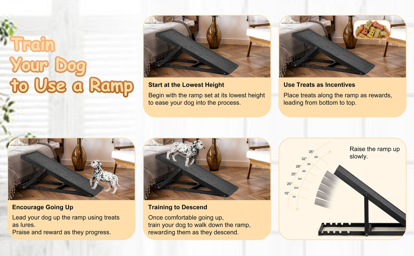 Adjustable Pet Ramp for Dogs and Cats, Portable Folding Wooden Staircase, 200 lbs Load Capacity, Lightweight Design for SUV, Bed, Couch, Suitable for Extra Small to Medium Breeds, Polyester Fiber Material, Dog Stairs