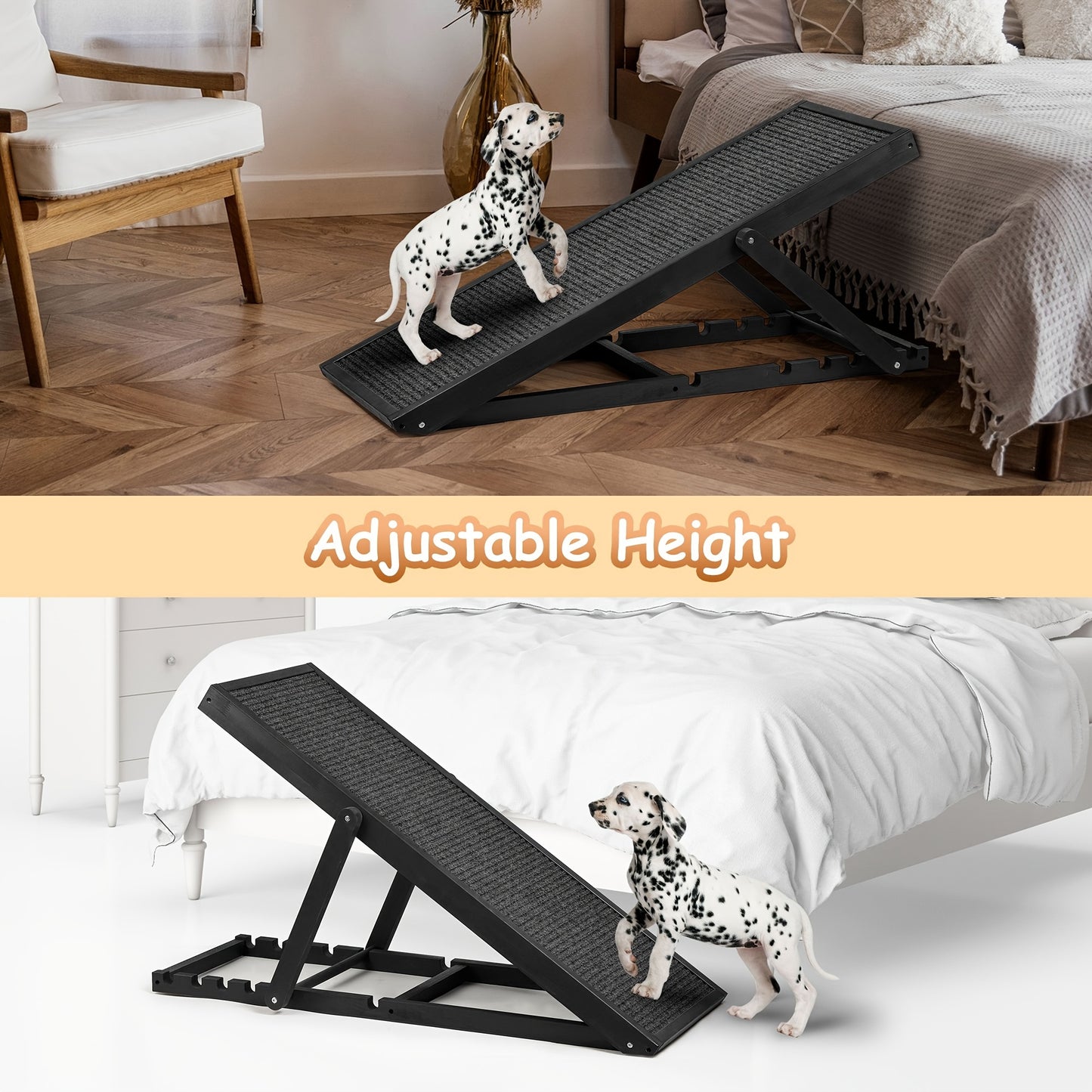Adjustable Pet Ramp for Dogs and Cats, Portable Folding Wooden Staircase, 200 lbs Load Capacity, Lightweight Design for SUV, Bed, Couch, Suitable for Extra Small to Medium Breeds, Polyester Fiber Material, Dog Stairs