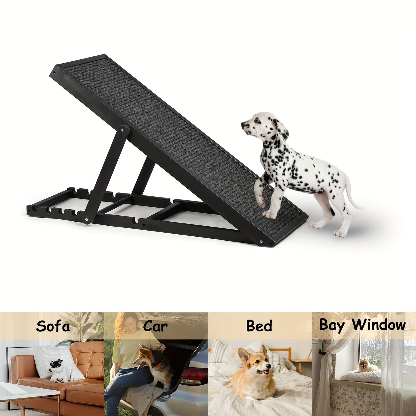 Adjustable Pet Ramp for Dogs and Cats, Portable Folding Wooden Staircase, 200 lbs Load Capacity, Lightweight Design for SUV, Bed, Couch, Suitable for Extra Small to Medium Breeds, Polyester Fiber Material, Dog Stairs