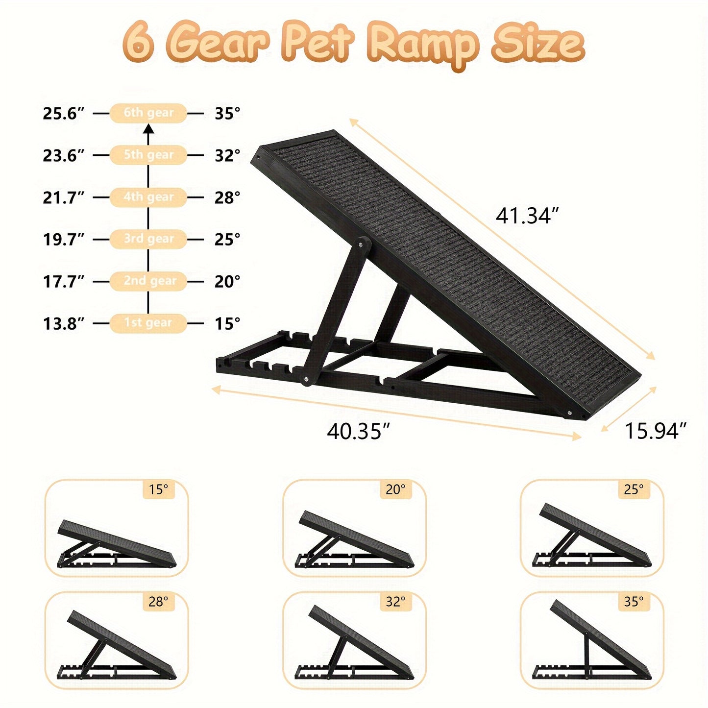 Adjustable Pet Ramp for Dogs and Cats, Portable Folding Wooden Staircase, 200 lbs Load Capacity, Lightweight Design for SUV, Bed, Couch, Suitable for Extra Small to Medium Breeds, Polyester Fiber Material, Dog Stairs